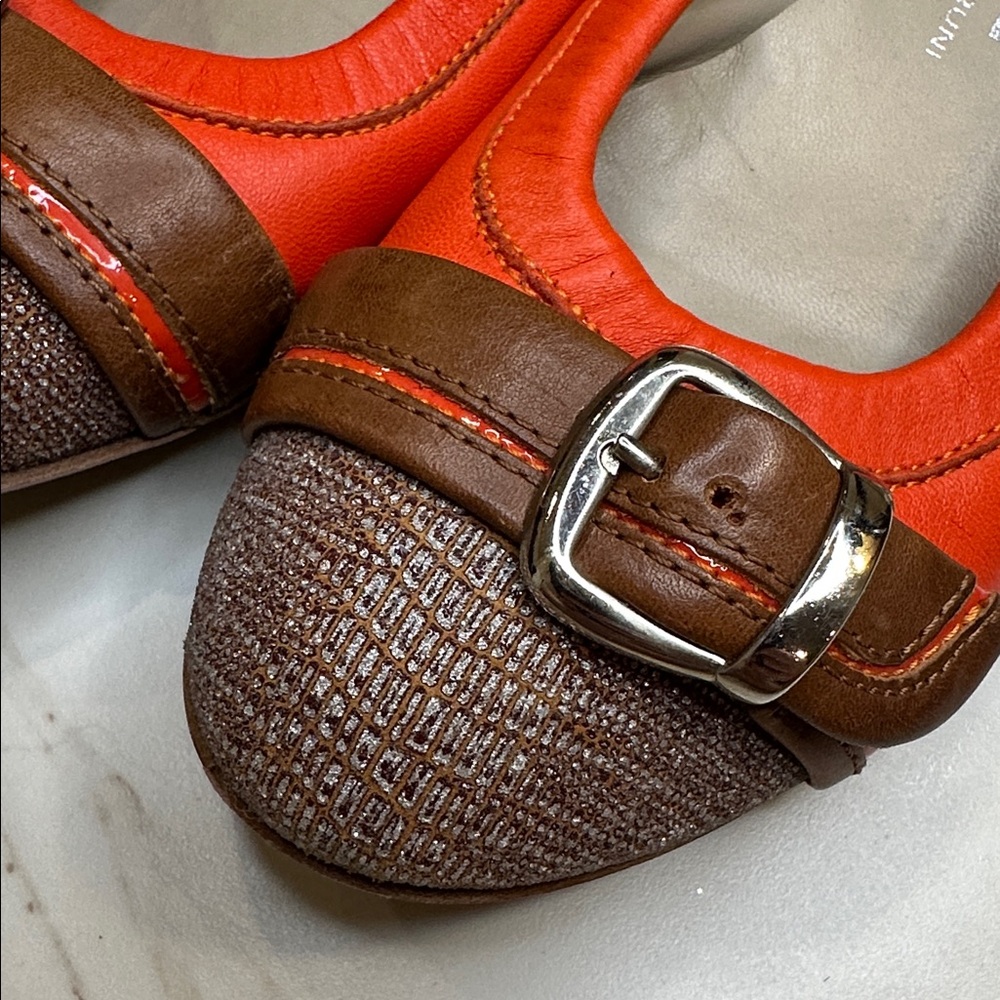 AGL CAP TOE BALLET FLATS - ORANGE BROWN WITH BUCKLE